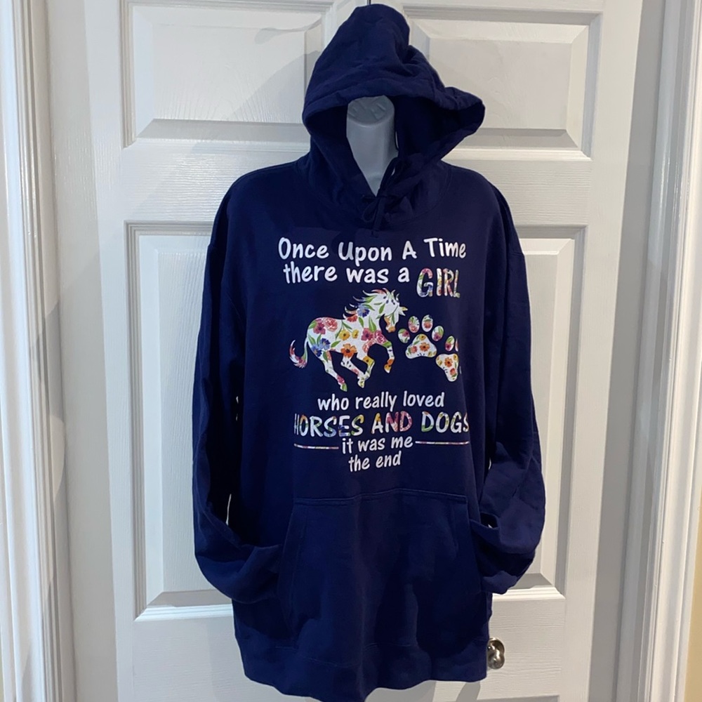 Horse and Dog Lovers Theme Woman’s Hoodie Sweatshirt Graphic Print Size XL